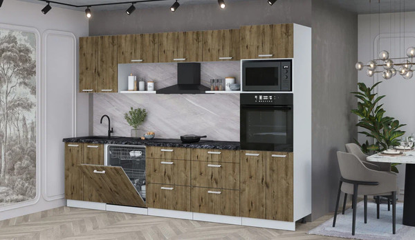 Изображение товара Кухонный гарнитур Интерлиния Мила Лайт 3.0-ПМ1 (дуб веллингтон/дуб веллингтон/кастилло темный)