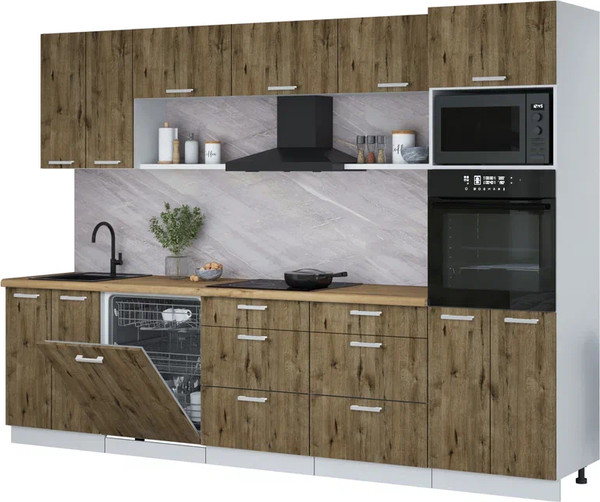 Изображение товара Кухонный гарнитур Интерлиния Мила Лайт 3.0-ПМ1 (дуб веллингтон/дуб веллингтон/дуб бунратти)