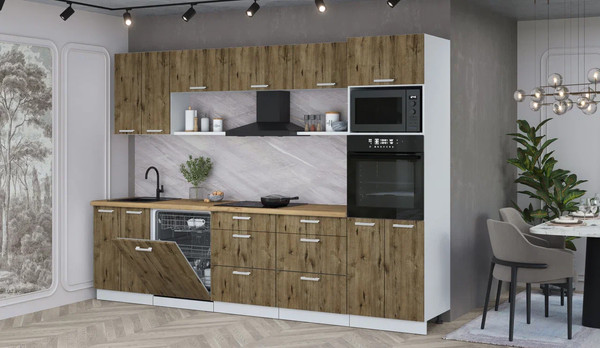 Изображение товара Кухонный гарнитур Интерлиния Мила Лайт 3.0-ПМ1 (дуб веллингтон/дуб веллингтон/дуб бунратти)