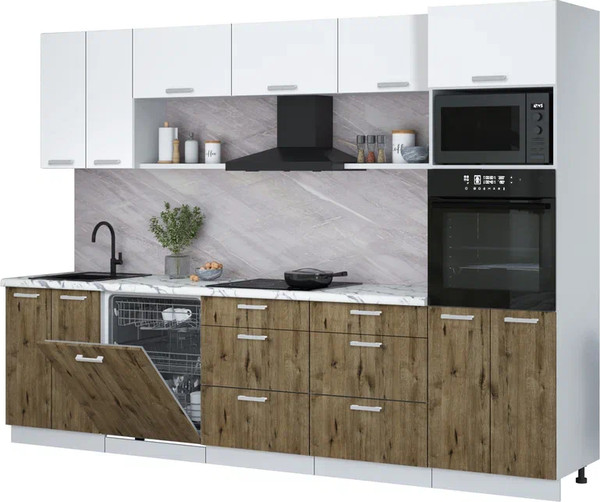 Изображение товара Кухонный гарнитур Интерлиния Мила Лайт 3.0-ПМ1 (белый платинум/дуб веллингтон/белый гранит)