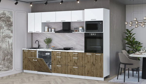 Изображение товара Кухонный гарнитур Интерлиния Мила Лайт 3.0-ПМ1 (белый платинум/дуб веллингтон/белый гранит)