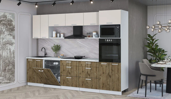 Изображение товара Кухонный гарнитур Интерлиния Мила Лайт 3.0-ПМ1 (персидский жемчуг/дуб веллингтон/серый каспий)