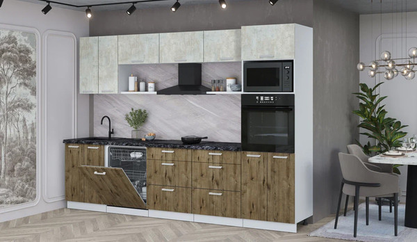 Изображение товара Кухонный гарнитур Интерлиния Мила Лайт 3.0-ПМ1 (бетон лайт/дуб веллингтон/кастилло темный)