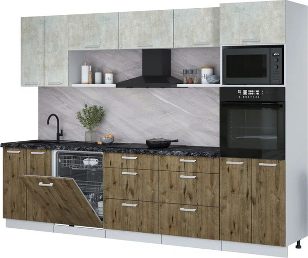 Изображение товара Кухонный гарнитур Интерлиния Мила Лайт 3.0-ПМ1 (бетон лайт/дуб веллингтон/кастилло темный)