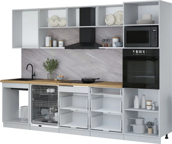 Изображение товара Кухонный гарнитур Интерлиния Мила Лайт 3.0-ПМ1 (белый платинум/белый платинум/кастилло темный)