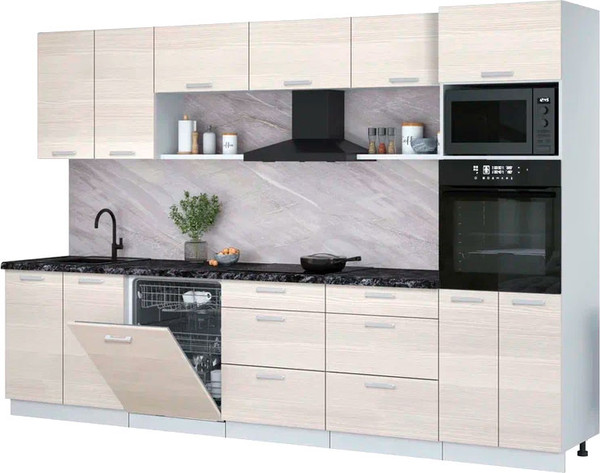 Изображение товара Кухонный гарнитур Интерлиния Мила Лайт 3.2-ПМ1 (вудлайн кремовый/вудлайн кремовый/кастилло темный)