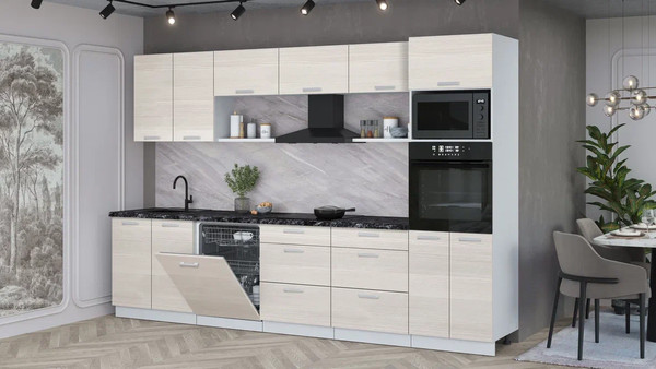 Изображение товара Кухонный гарнитур Интерлиния Мила Лайт 3.2-ПМ1 (вудлайн кремовый/вудлайн кремовый/кастилло темный)