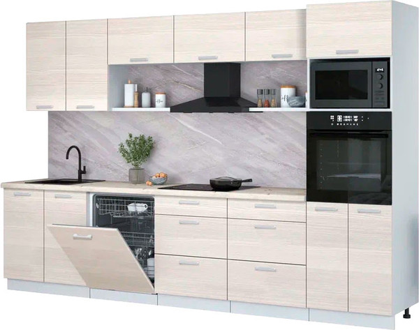 Изображение товара Кухонный гарнитур Интерлиния Мила Лайт 3.2-ПМ1 (вудлайн кремовый/вудлайн кремовый/бискайская сосна)