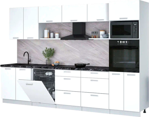 Изображение товара Кухонный гарнитур Интерлиния Мила Лайт 3.2-ПМ1 ( белый платинум/белый платинум/кастилло темный)