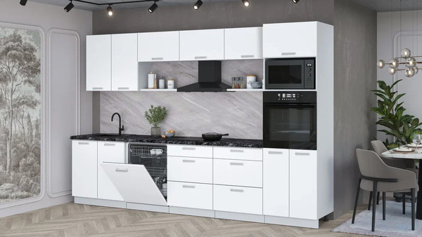 Изображение товара Кухонный гарнитур Интерлиния Мила Лайт 3.2-ПМ1 ( белый платинум/белый платинум/кастилло темный)