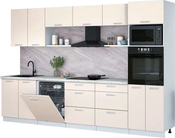 Изображение товара Кухонный гарнитур Интерлиния Мила Лайт 3.2-ПМ1 (персидский жемчуг/персидский жемчуг/серый каспий)