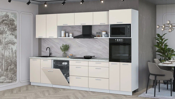 Изображение товара Кухонный гарнитур Интерлиния Мила Лайт 3.2-ПМ1 (персидский жемчуг/персидский жемчуг/серый каспий)