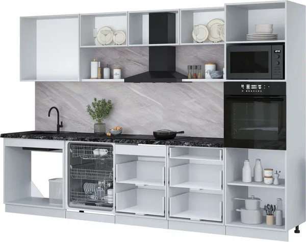 Изображение товара Кухонный гарнитур Интерлиния Мила Лайт 3.2-ПМ1 (персидский жемчуг/персидский жемчуг/дуб бунратти)