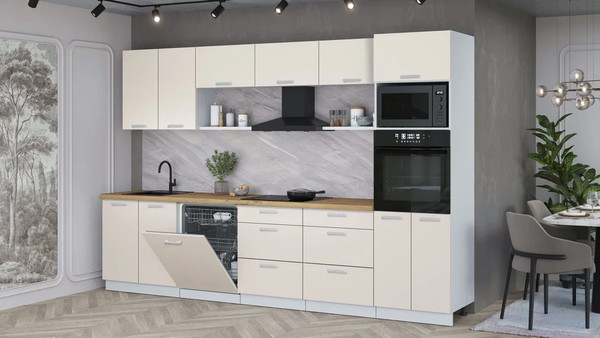 Изображение товара Кухонный гарнитур Интерлиния Мила Лайт 3.2-ПМ1 (персидский жемчуг/персидский жемчуг/дуб бунратти)