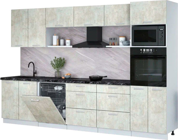 Изображение товара Кухонный гарнитур Интерлиния Мила Лайт 3.2-ПМ1 (бетон лайт/бетон лайт/кастилло темный)