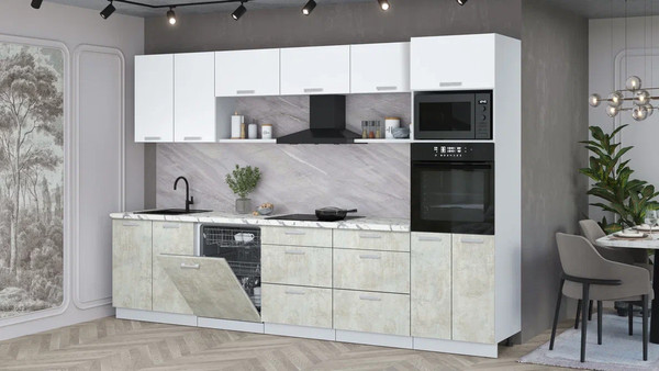 Изображение товара Кухонный гарнитур Интерлиния Мила Лайт 3.2-ПМ1 (белый платинум/бетон лайт/белый гранит)