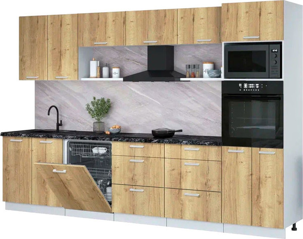 Изображение товара Кухонный гарнитур Интерлиния Мила Лайт 3.2-ПМ1 (дуб золотой/дуб золотой/кастилло темный)