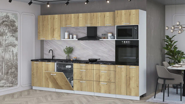 Изображение товара Кухонный гарнитур Интерлиния Мила Лайт 3.2-ПМ1 (дуб золотой/дуб золотой/кастилло темный)