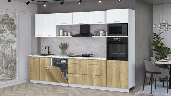 Изображение товара Кухонный гарнитур Интерлиния Мила Лайт 3.2-ПМ1 (белый платинум/дуб золотой/белый гранит)