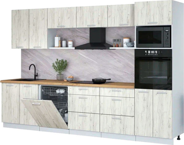 Изображение товара Кухонный гарнитур Интерлиния Мила Лайт 3.2-ПМ1 (дуб белый/дуб белый/дуб бунратти)