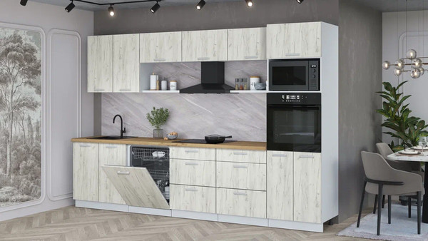 Изображение товара Кухонный гарнитур Интерлиния Мила Лайт 3.2-ПМ1 (дуб белый/дуб белый/дуб бунратти)