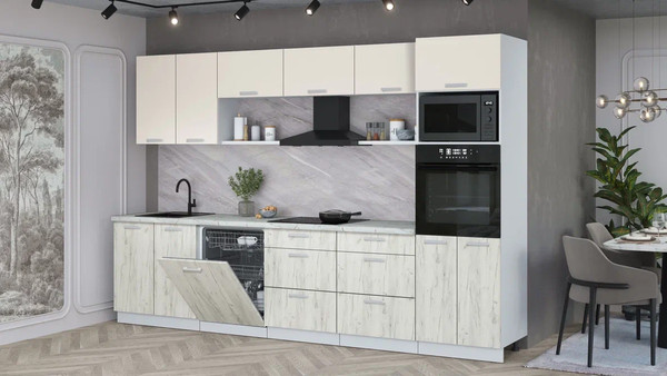 Изображение товара Кухонный гарнитур Интерлиния Мила Лайт 3.2-ПМ1 (персидский жемчуг/дуб белый/серый каспий)