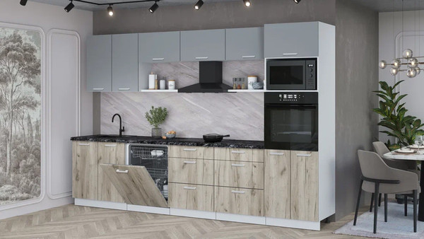 Изображение товара Кухонный гарнитур Интерлиния Мила Лайт 3.2-ПМ1 (серебро/дуб серый/кастилло темный)