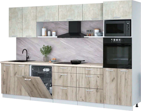 Изображение товара Кухонный гарнитур Интерлиния Мила Лайт 3.2-ПМ1 (бетон лайт/дуб серый/бискайская сосна)