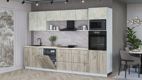 Изображение товара Кухонный гарнитур Интерлиния Мила Лайт 3.2-ПМ1 (бетон лайт/дуб серый/бискайская сосна)