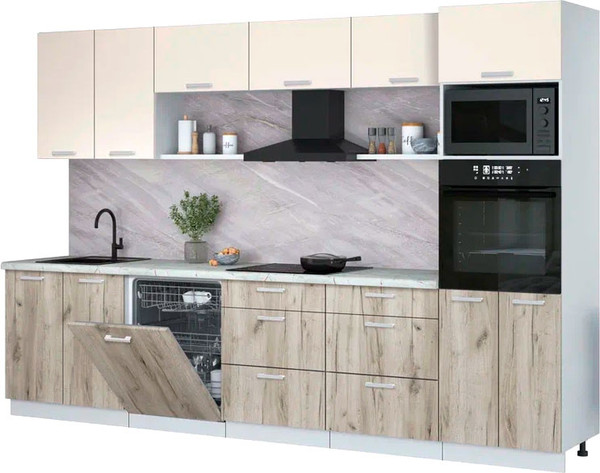 Изображение товара Кухонный гарнитур Интерлиния Мила Лайт 3.2-ПМ1 (персидский жемчуг/дуб серый/серый каспий)