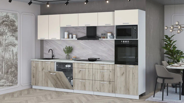 Изображение товара Кухонный гарнитур Интерлиния Мила Лайт 3.2-ПМ1 (персидский жемчуг/дуб серый/серый каспий)