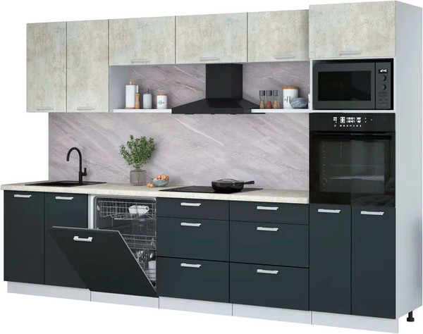 Изображение товара Кухонный гарнитур Интерлиния Мила Лайт 3.2-ПМ1 (бетон лайт/антрацит/опал светлый)