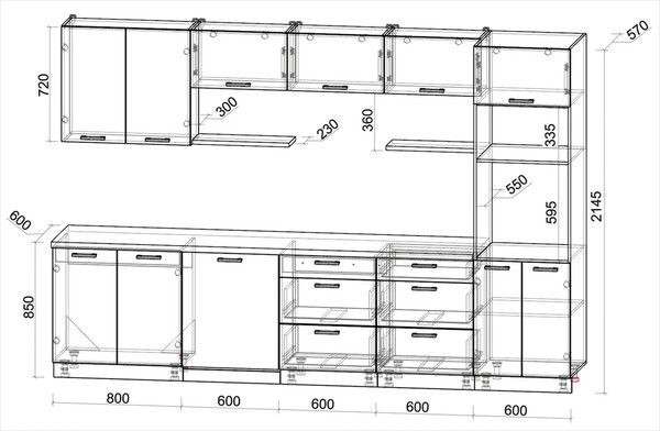 Изображение товара Кухонный гарнитур Интерлиния Мила Лайт 3.2-ПМ1 (бетон лайт/антрацит/опал светлый)