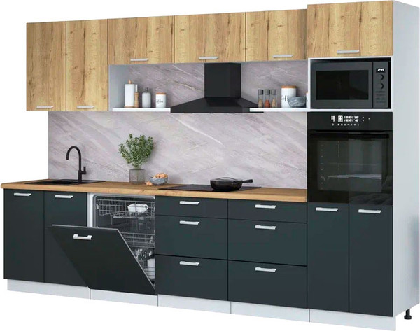 Изображение товара Кухонный гарнитур Интерлиния Мила Лайт 3.2-ПМ1 (дуб золотой/антрацит/дуб бунратти)