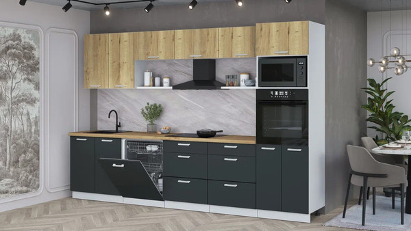 Изображение товара Кухонный гарнитур Интерлиния Мила Лайт 3.2-ПМ1 (дуб золотой/антрацит/дуб бунратти)