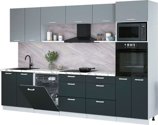 Изображение товара Кухонный гарнитур Интерлиния Мила Лайт 3.2-ПМ1 (серебро/антрацит/белый гранит)