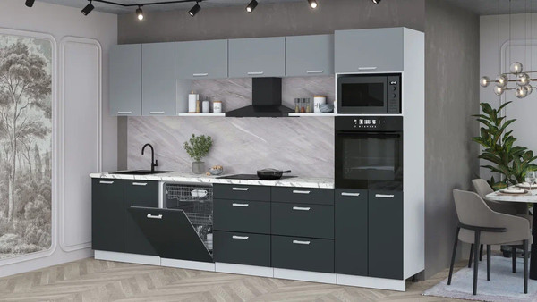 Изображение товара Кухонный гарнитур Интерлиния Мила Лайт 3.2-ПМ1 (серебро/антрацит/белый гранит)