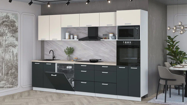 Изображение товара Кухонный гарнитур Интерлиния Мила Лайт 3.2-ПМ1 (персидский жемчуг/антрацит/травертин серый)