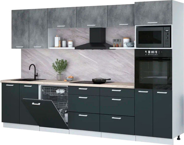 Изображение товара Кухонный гарнитур Интерлиния Мила Лайт 3.2-ПМ1  (бетон портленд/антрацит/травертин серый)