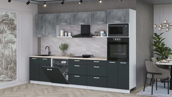 Изображение товара Кухонный гарнитур Интерлиния Мила Лайт 3.2-ПМ1  (бетон портленд/антрацит/травертин серый)