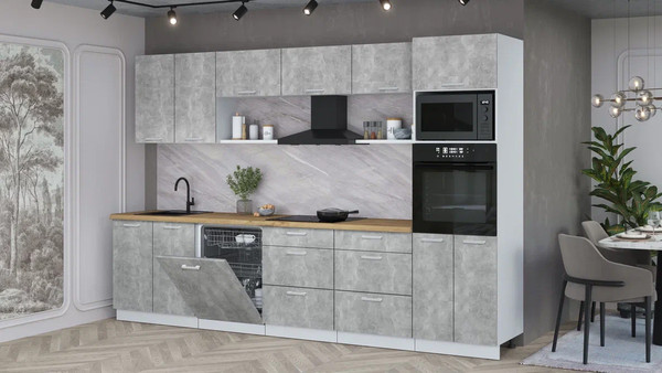 Изображение товара Кухонный гарнитур Интерлиния Мила Лайт 3.2-ПМ1 ( бетон/бетон/дуб бунратти)