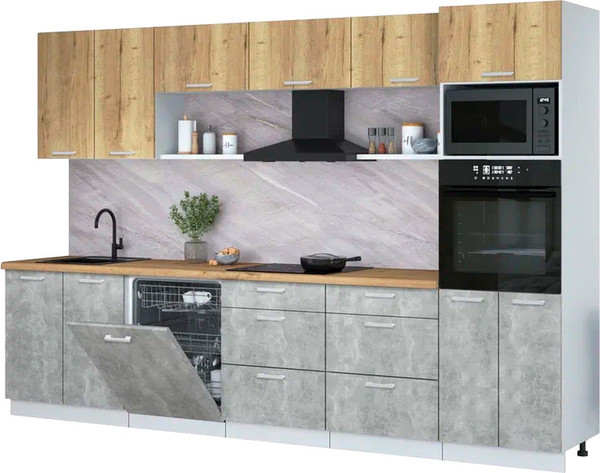 Изображение товара Кухонный гарнитур Интерлиния Мила Лайт 3.2-ПМ1 (дуб золотой/бетон/дуб бунратти)