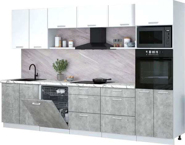 Изображение товара Кухонный гарнитур Интерлиния Мила Лайт 3.2-ПМ1 (белый платинум/бетон/белый гранит)