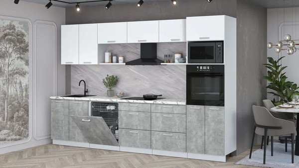 Изображение товара Кухонный гарнитур Интерлиния Мила Лайт 3.2-ПМ1 (белый платинум/бетон/белый гранит)