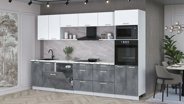 Изображение товара Кухонный гарнитур Интерлиния Мила Лайт 3.2-ПМ1 (белый платинум/бетон портленд/белый гранит)