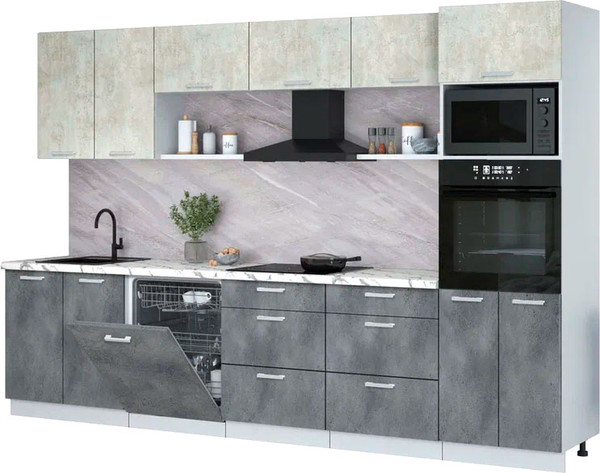 Изображение товара Кухонный гарнитур Интерлиния Мила Лайт 3.2-ПМ1 (бетон лайт/бетон портленд/белый гранит)