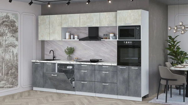 Изображение товара Кухонный гарнитур Интерлиния Мила Лайт 3.2-ПМ1 (бетон лайт/бетон портленд/белый гранит)