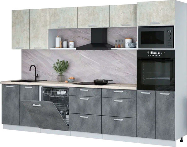 Изображение товара Кухонный гарнитур Интерлиния Мила Лайт 3.2-ПМ1 (бетон лайт/бетон портленд/бискайская сосна)