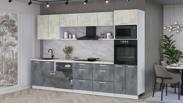 Изображение товара Кухонный гарнитур Интерлиния Мила Лайт 3.2-ПМ1 (бетон лайт/бетон портленд/бискайская сосна)