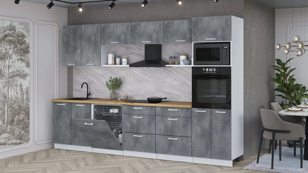 Изображение товара Кухонный гарнитур Интерлиния Мила Лайт 3.2-ПМ1 (бетон портленд/бетон портленд/дуб бунратти)